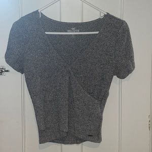 gray crossover v neck top